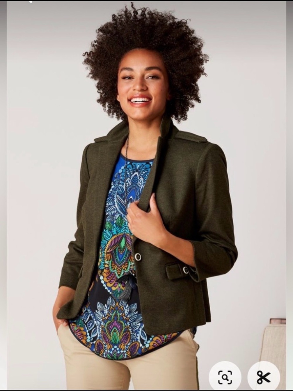 The Limited Olive Green Wool Blend Faux Leather Trim Zip Jacket | Small
